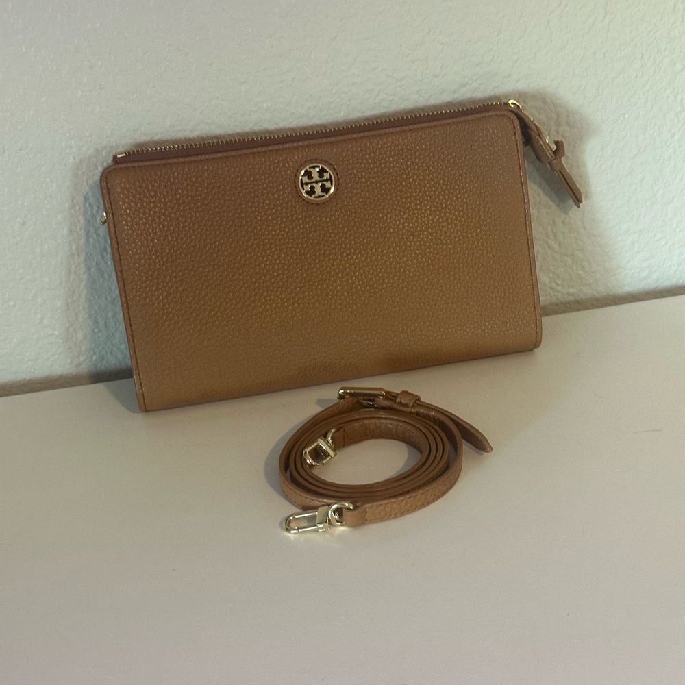 Tory Burch Brown Leather Wallet with Strap
